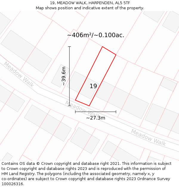 19, MEADOW WALK, HARPENDEN, AL5 5TF: Plot and title map