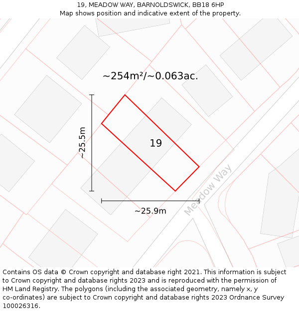 19, MEADOW WAY, BARNOLDSWICK, BB18 6HP: Plot and title map