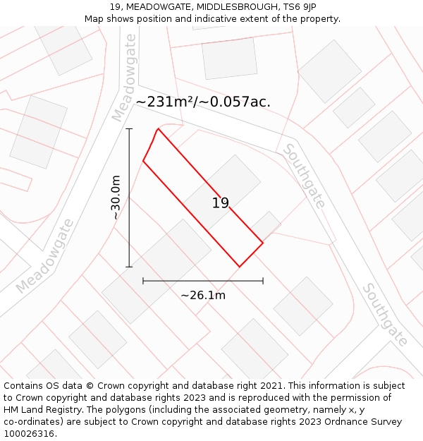 19, MEADOWGATE, MIDDLESBROUGH, TS6 9JP: Plot and title map