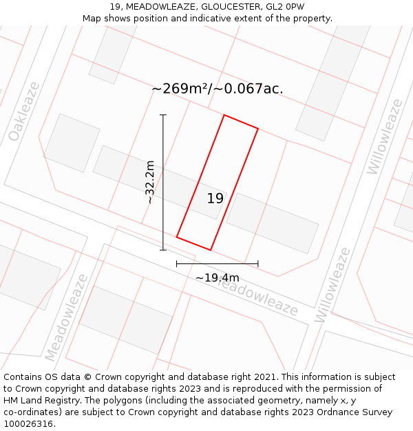 19, MEADOWLEAZE, GLOUCESTER, GL2 0PW: Plot and title map
