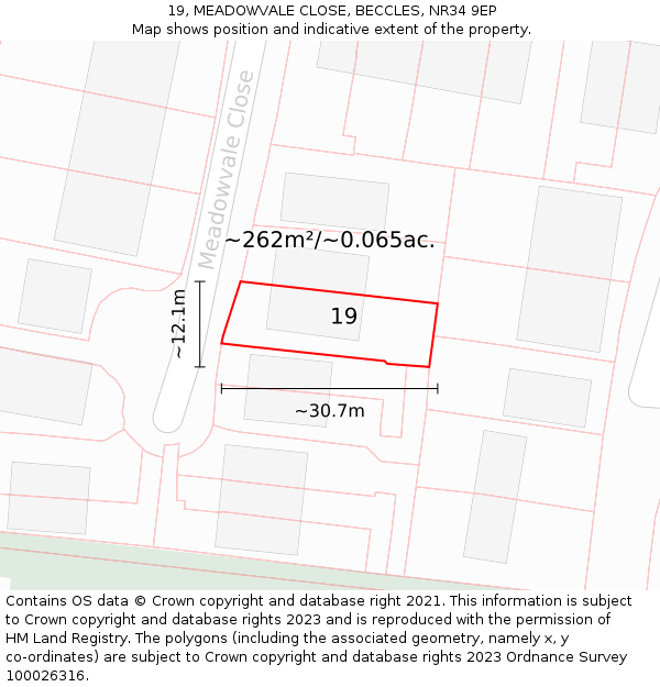 19, MEADOWVALE CLOSE, BECCLES, NR34 9EP: Plot and title map