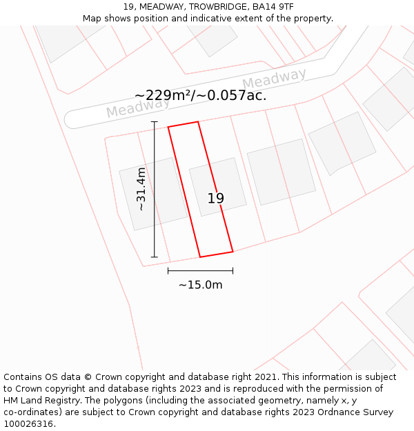 19, MEADWAY, TROWBRIDGE, BA14 9TF: Plot and title map