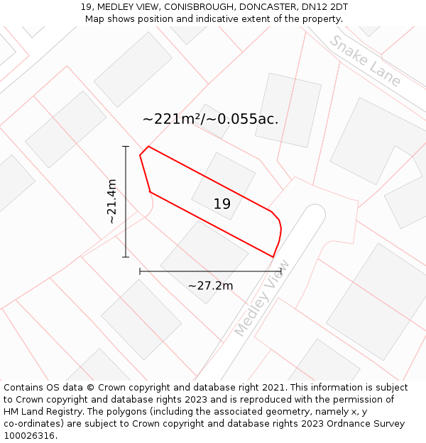 19, MEDLEY VIEW, CONISBROUGH, DONCASTER, DN12 2DT: Plot and title map