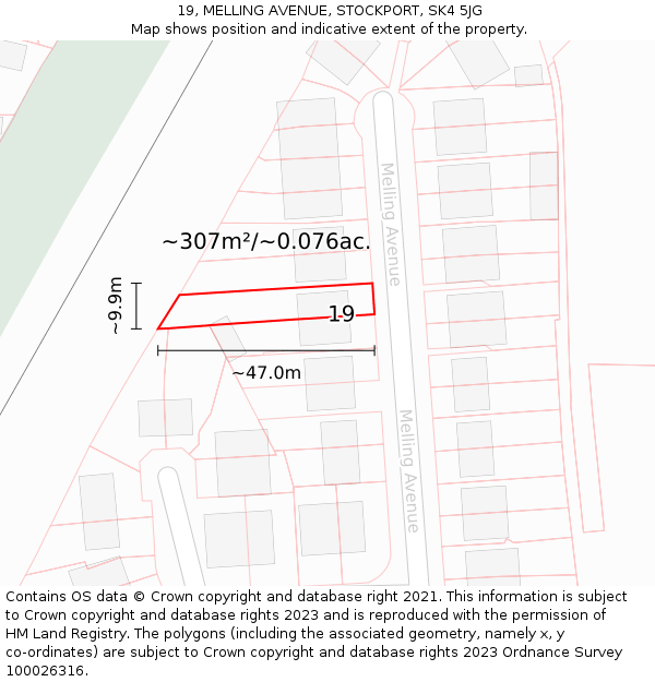19, MELLING AVENUE, STOCKPORT, SK4 5JG: Plot and title map