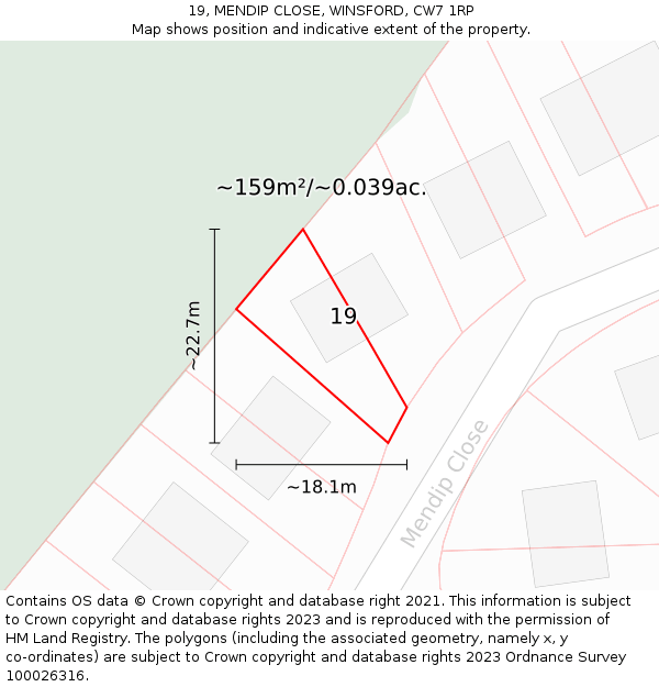 19, MENDIP CLOSE, WINSFORD, CW7 1RP: Plot and title map