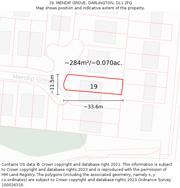 19, MENDIP GROVE, DARLINGTON, DL1 2FQ: Plot and title map