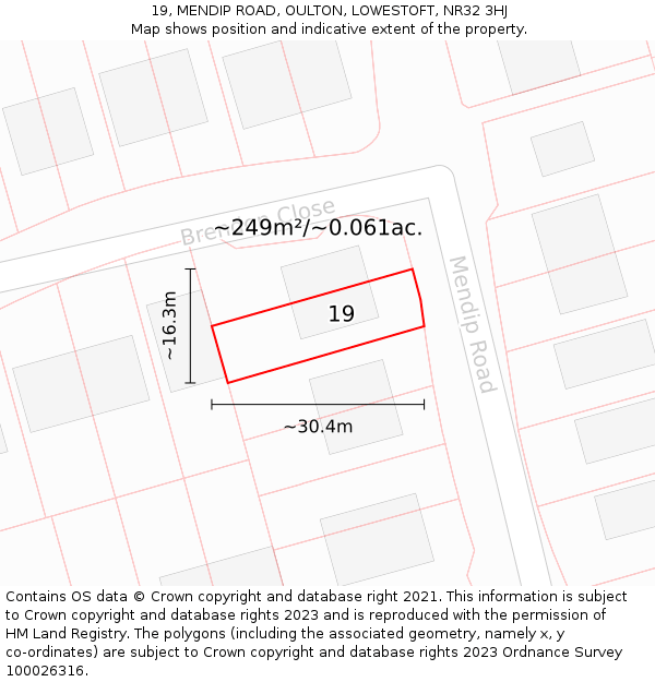 19, MENDIP ROAD, OULTON, LOWESTOFT, NR32 3HJ: Plot and title map