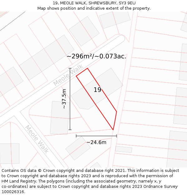 19, MEOLE WALK, SHREWSBURY, SY3 9EU: Plot and title map