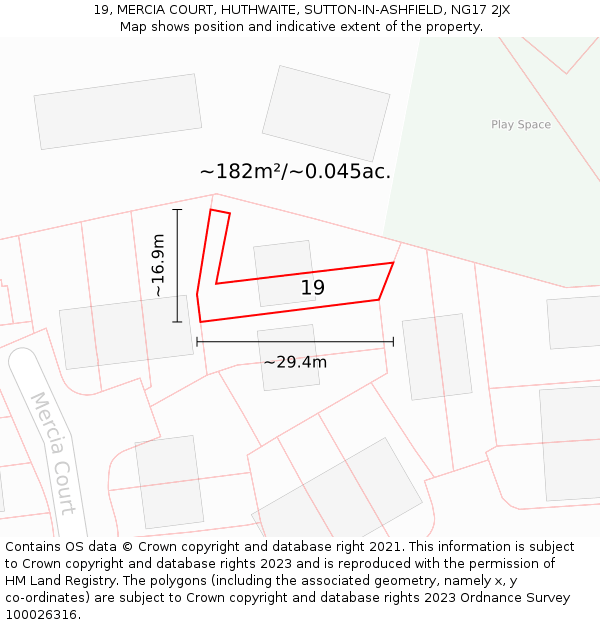 19, MERCIA COURT, HUTHWAITE, SUTTON-IN-ASHFIELD, NG17 2JX: Plot and title map