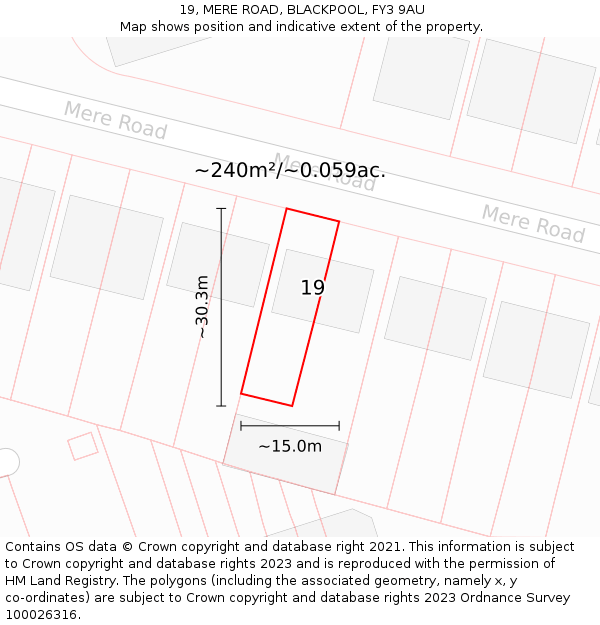 19, MERE ROAD, BLACKPOOL, FY3 9AU: Plot and title map