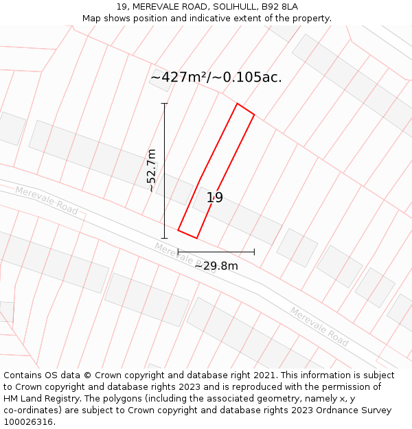 19, MEREVALE ROAD, SOLIHULL, B92 8LA: Plot and title map