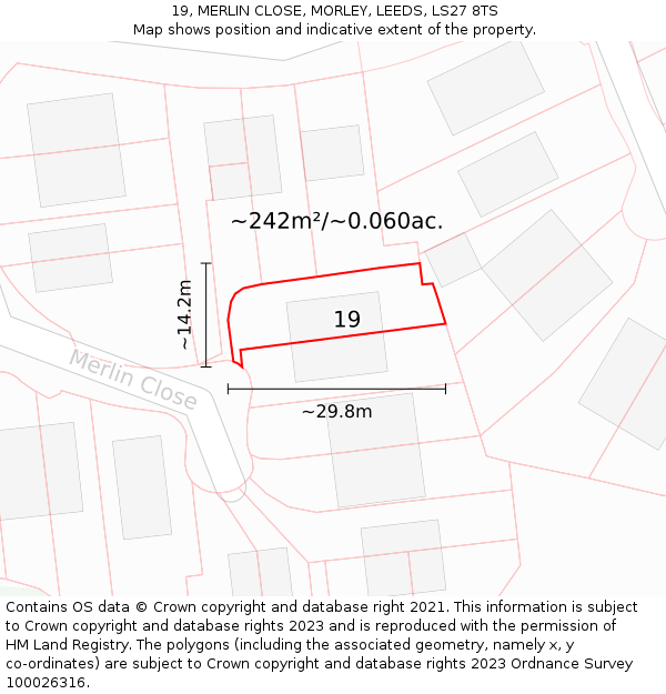 19, MERLIN CLOSE, MORLEY, LEEDS, LS27 8TS: Plot and title map