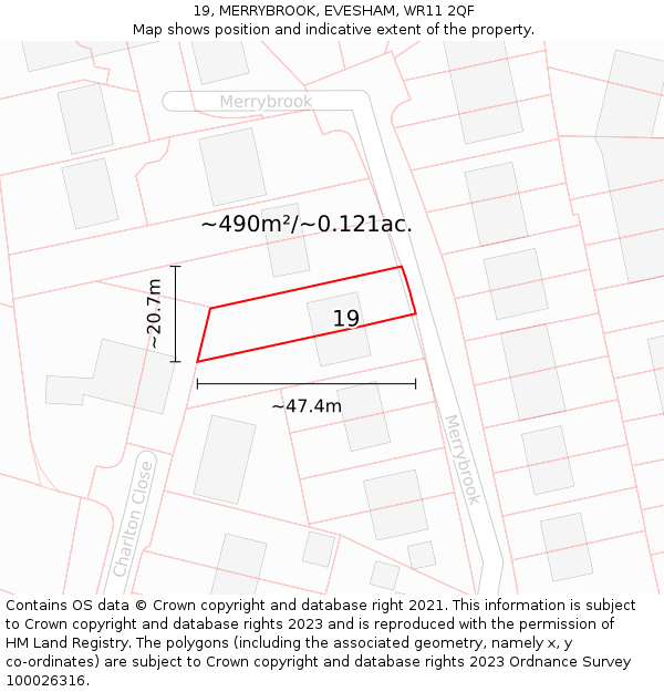 19, MERRYBROOK, EVESHAM, WR11 2QF: Plot and title map