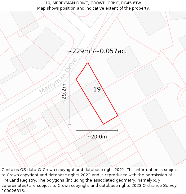 19, MERRYMAN DRIVE, CROWTHORNE, RG45 6TW: Plot and title map