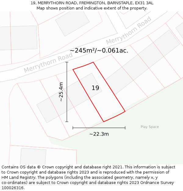 19, MERRYTHORN ROAD, FREMINGTON, BARNSTAPLE, EX31 3AL: Plot and title map