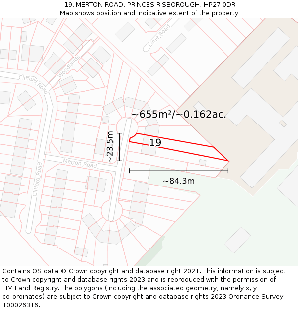 19, MERTON ROAD, PRINCES RISBOROUGH, HP27 0DR: Plot and title map