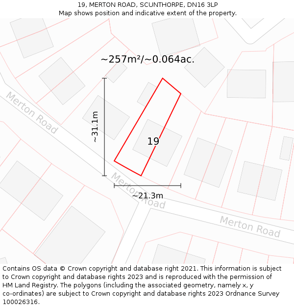19, MERTON ROAD, SCUNTHORPE, DN16 3LP: Plot and title map