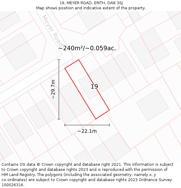 19, MEYER ROAD, ERITH, DA8 3SJ: Plot and title map