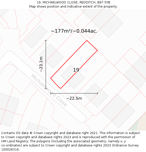 19, MICHAELWOOD CLOSE, REDDITCH, B97 5YB: Plot and title map