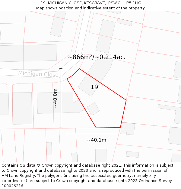 19, MICHIGAN CLOSE, KESGRAVE, IPSWICH, IP5 1HG: Plot and title map