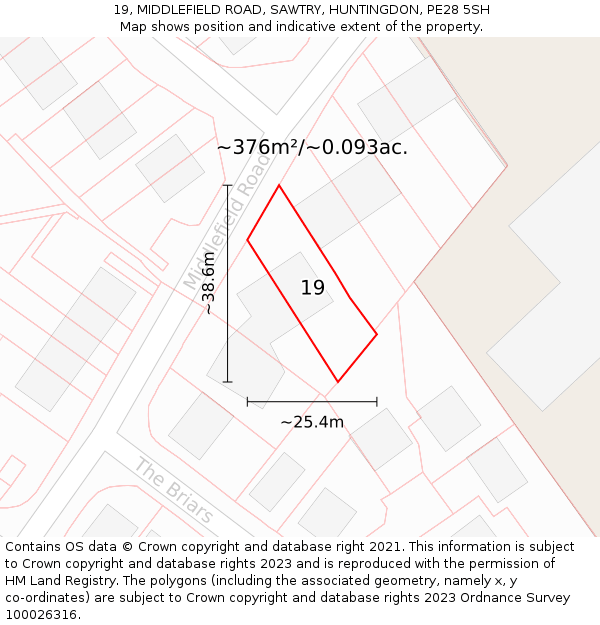 19, MIDDLEFIELD ROAD, SAWTRY, HUNTINGDON, PE28 5SH: Plot and title map