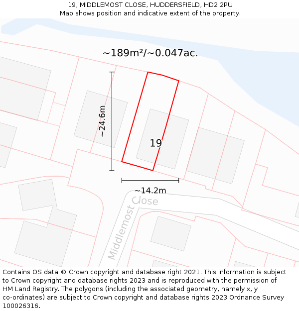 19, MIDDLEMOST CLOSE, HUDDERSFIELD, HD2 2PU: Plot and title map