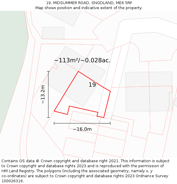 19, MIDSUMMER ROAD, SNODLAND, ME6 5RP: Plot and title map