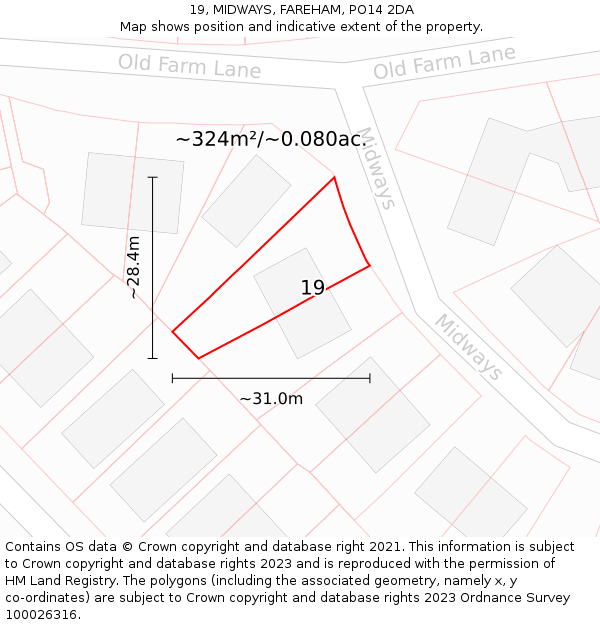 19, MIDWAYS, FAREHAM, PO14 2DA: Plot and title map