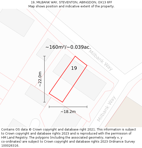 19, MILBANK WAY, STEVENTON, ABINGDON, OX13 6FF: Plot and title map