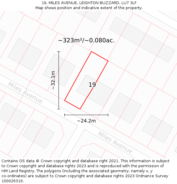 19, MILES AVENUE, LEIGHTON BUZZARD, LU7 3LF: Plot and title map