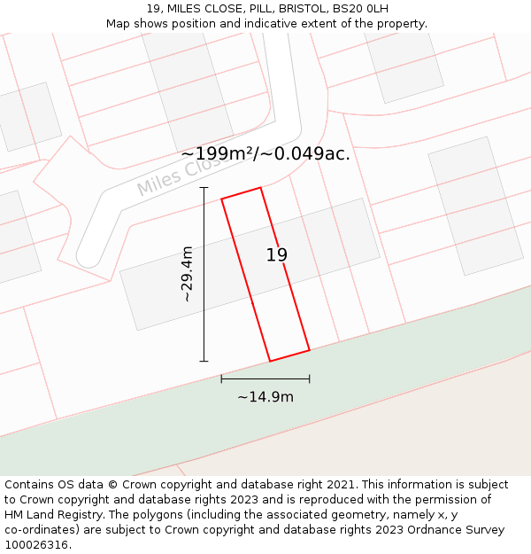 19, MILES CLOSE, PILL, BRISTOL, BS20 0LH: Plot and title map