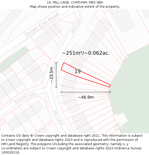 19, MILL LANE, CHATHAM, ME5 0BA: Plot and title map