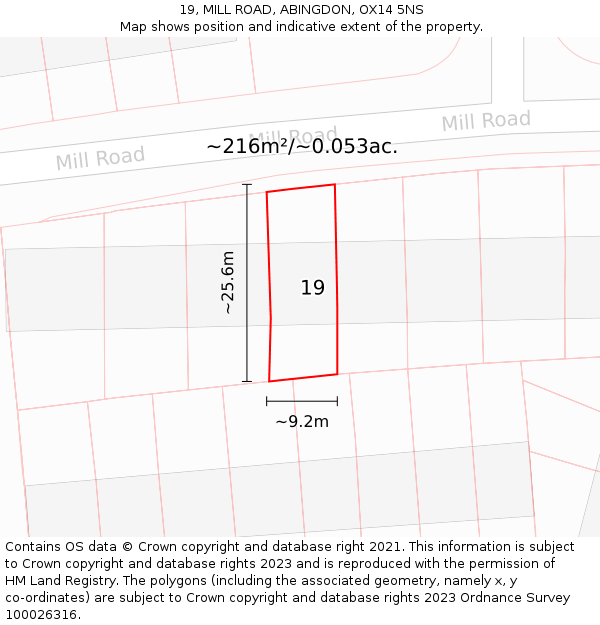 19, MILL ROAD, ABINGDON, OX14 5NS: Plot and title map