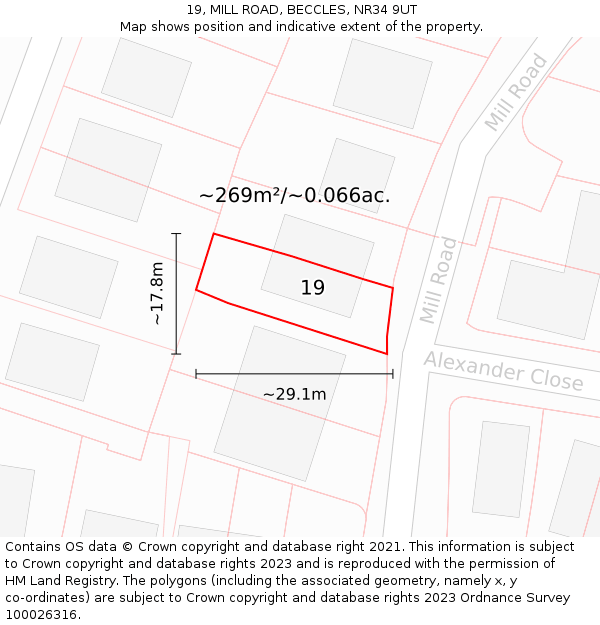19, MILL ROAD, BECCLES, NR34 9UT: Plot and title map