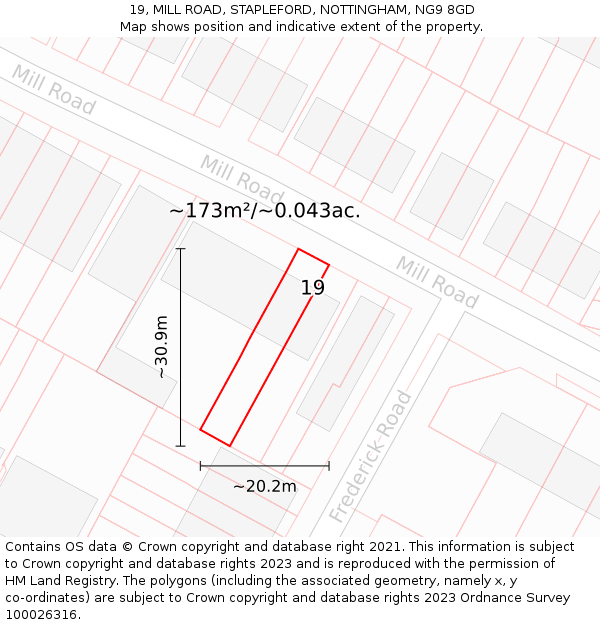 19, MILL ROAD, STAPLEFORD, NOTTINGHAM, NG9 8GD: Plot and title map