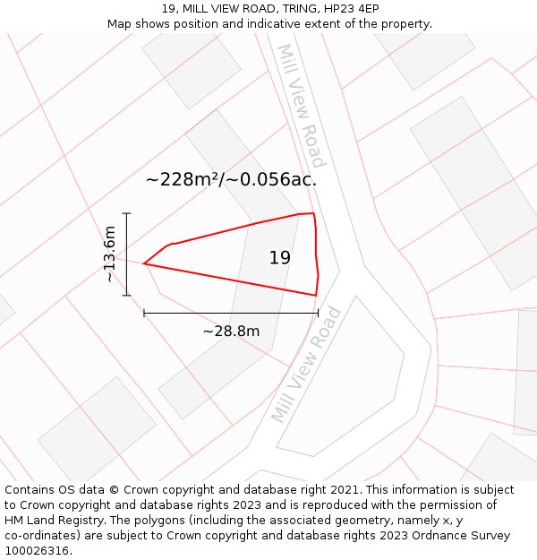 19, MILL VIEW ROAD, TRING, HP23 4EP: Plot and title map
