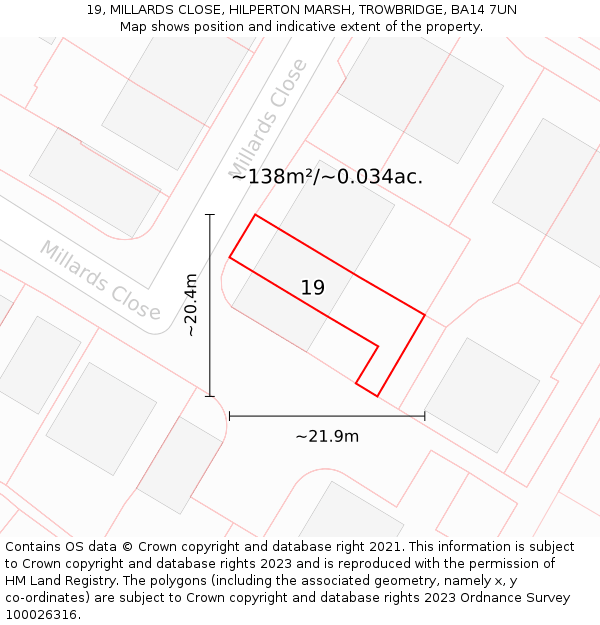 19, MILLARDS CLOSE, HILPERTON MARSH, TROWBRIDGE, BA14 7UN: Plot and title map