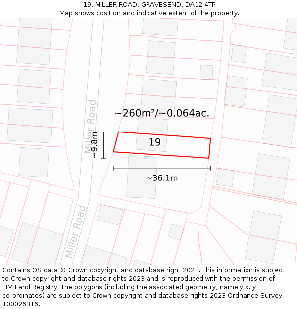 19, MILLER ROAD, GRAVESEND, DA12 4TP: Plot and title map