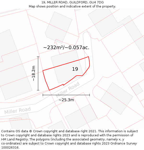 19, MILLER ROAD, GUILDFORD, GU4 7DG: Plot and title map