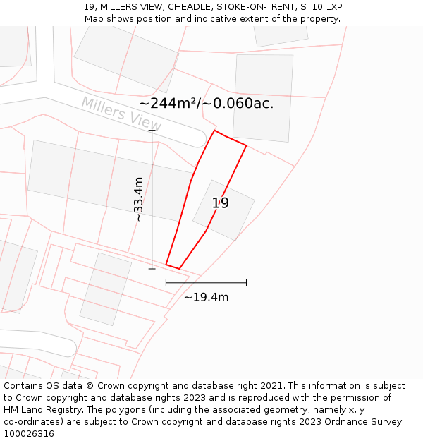 19, MILLERS VIEW, CHEADLE, STOKE-ON-TRENT, ST10 1XP: Plot and title map