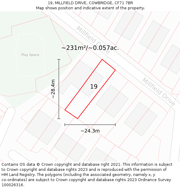 19, MILLFIELD DRIVE, COWBRIDGE, CF71 7BR: Plot and title map