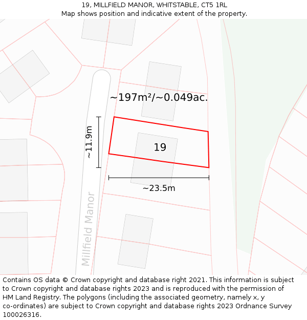 19, MILLFIELD MANOR, WHITSTABLE, CT5 1RL: Plot and title map