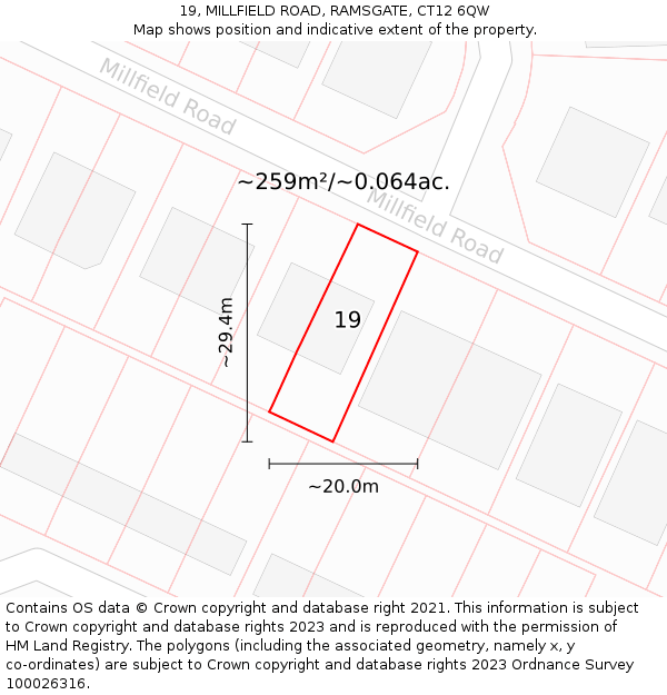 19, MILLFIELD ROAD, RAMSGATE, CT12 6QW: Plot and title map