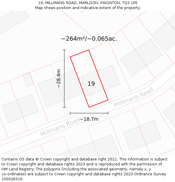 19, MILLMANS ROAD, MARLDON, PAIGNTON, TQ3 1PE: Plot and title map