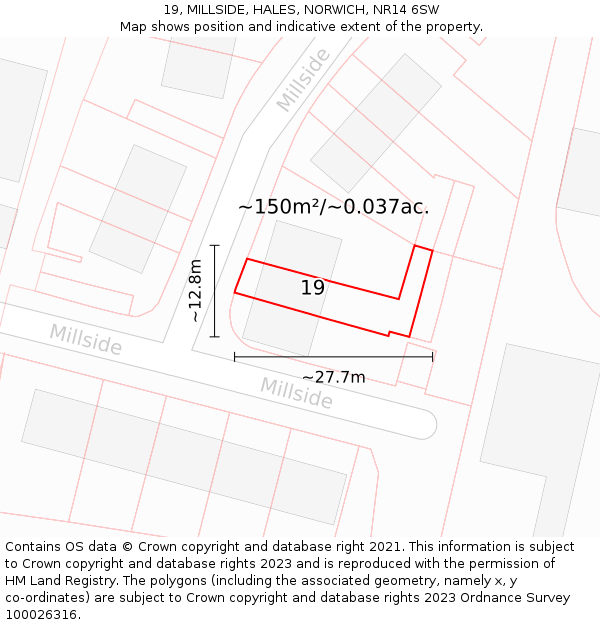 19, MILLSIDE, HALES, NORWICH, NR14 6SW: Plot and title map