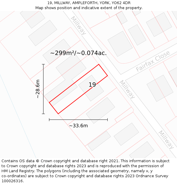 19, MILLWAY, AMPLEFORTH, YORK, YO62 4DR: Plot and title map