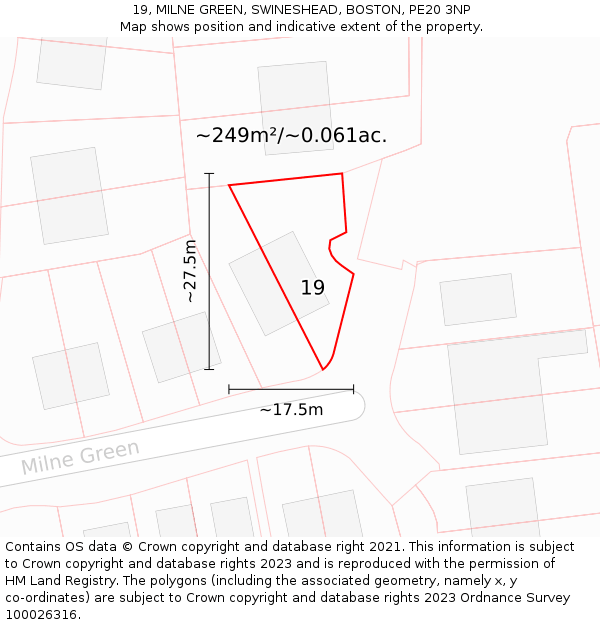 19, MILNE GREEN, SWINESHEAD, BOSTON, PE20 3NP: Plot and title map