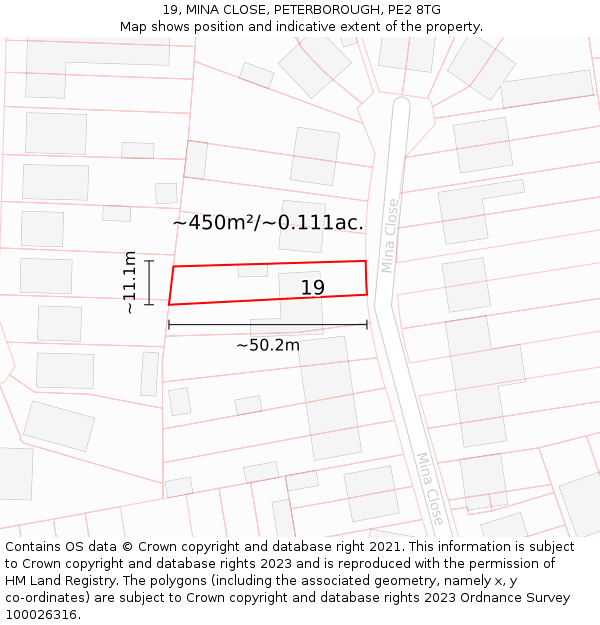 19, MINA CLOSE, PETERBOROUGH, PE2 8TG: Plot and title map
