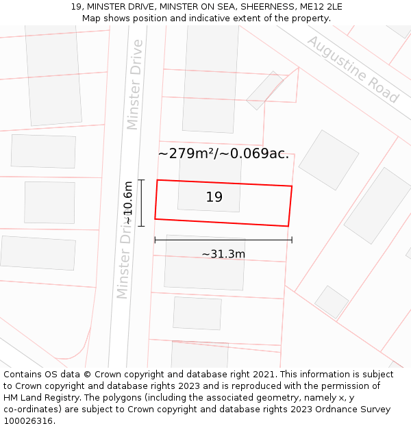 19, MINSTER DRIVE, MINSTER ON SEA, SHEERNESS, ME12 2LE: Plot and title map