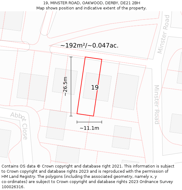 19, MINSTER ROAD, OAKWOOD, DERBY, DE21 2BH: Plot and title map